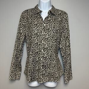 Talbots Petite Leopard Wrinkle Resistant Button Up Careerwear Top Womens Sz 14P